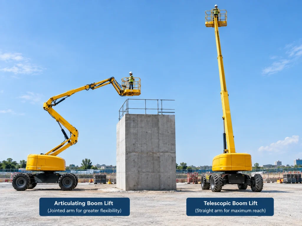 Comparison of articulating and telescopic boom lift configurations
