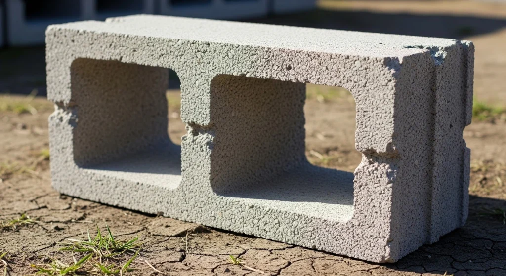 hollow concrete block with cavities for lightweight construction and insulation