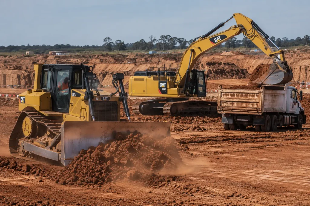 Heavy machinery working on construction site