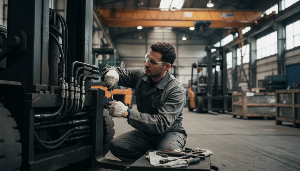 maintenance of lifting equipment technician inspecting machinery to ensure performance and prevent equipment failure.