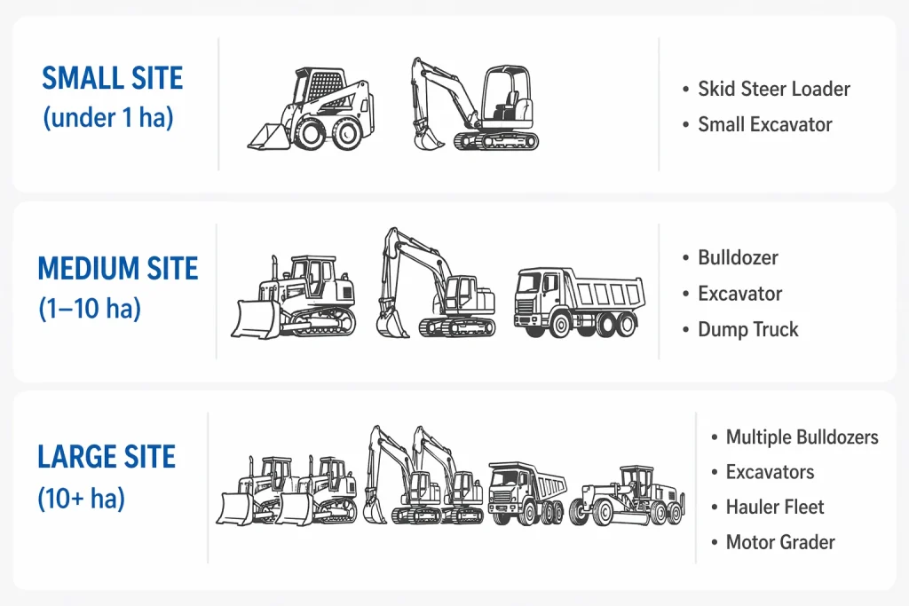 Land clearing equipment by site size: small, medium, large site machinery selection guide