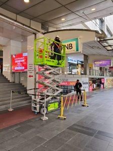 Scissor lift for indoor commercial maintenance and repair work