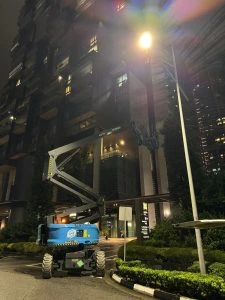 Boom lift rental for night maintenance and high reach work