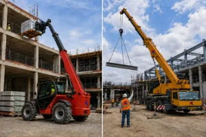 Construction site with cranes and machinery