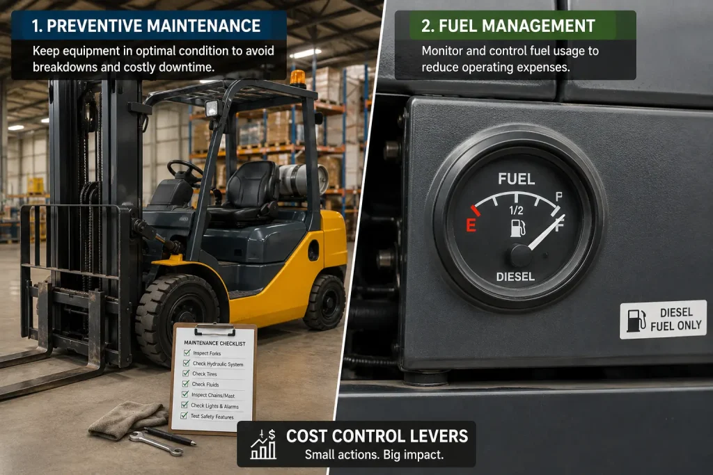 Equipment maintenance and fuel monitoring as cost control levers in construction