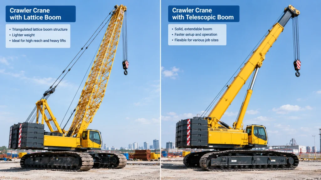 Comparison of lattice boom and telescopic boom crawler cranes