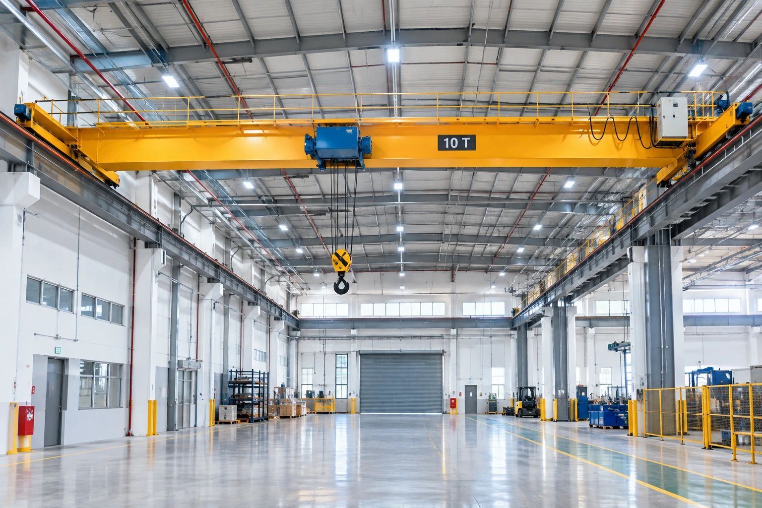 Overhead bridge crane operating inside an industrial facility