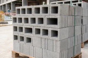 Stack of concrete masonry blocks on a construction site
